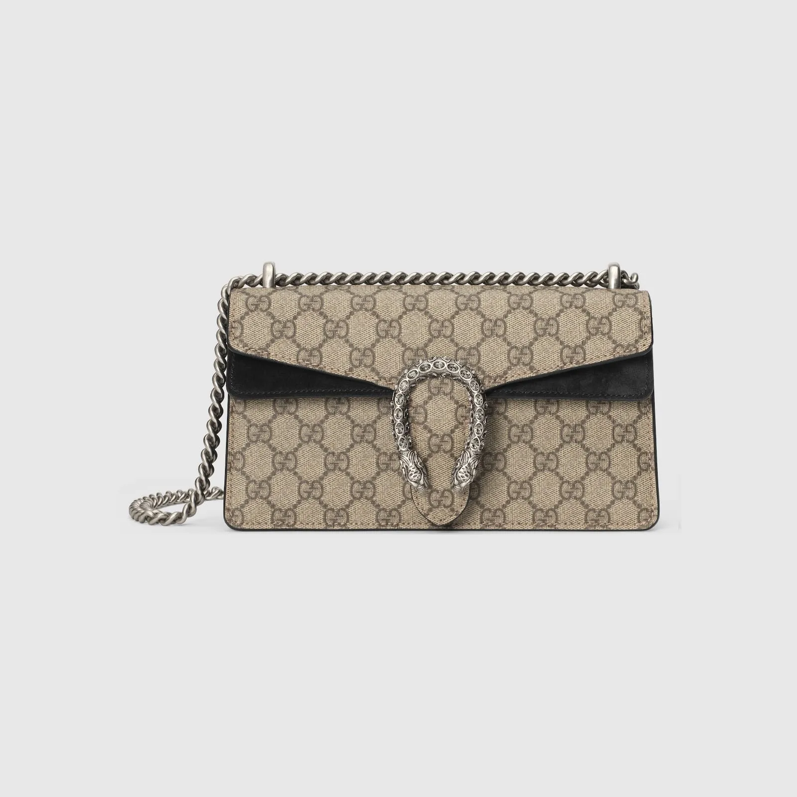 Replica Designer Bags Gucci replica Dionysus GG small rectangular bag GG Supreme and black suede