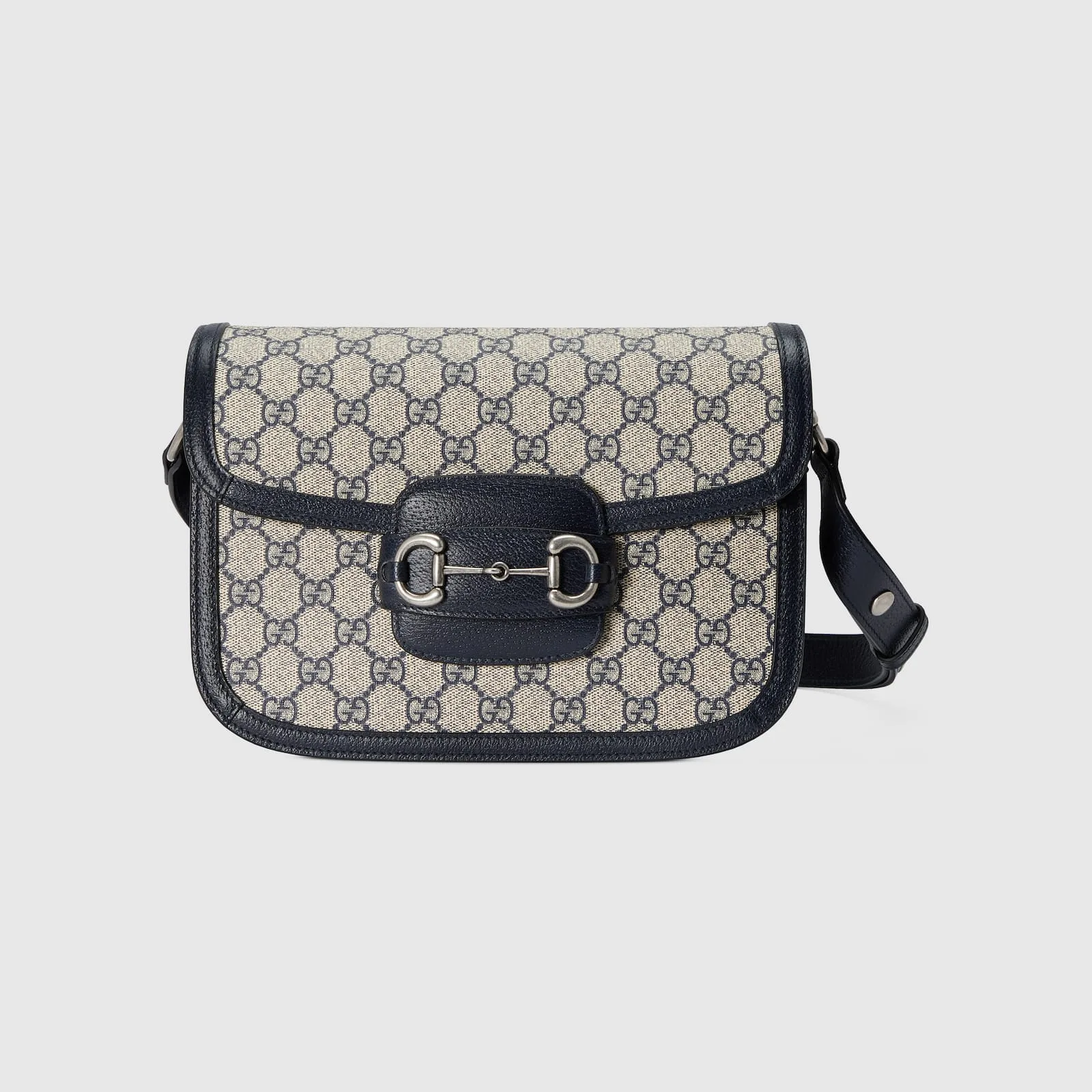 Replica Designer Bags Gucci replica Horsebit 1955 small bag beige and blue GG Supreme