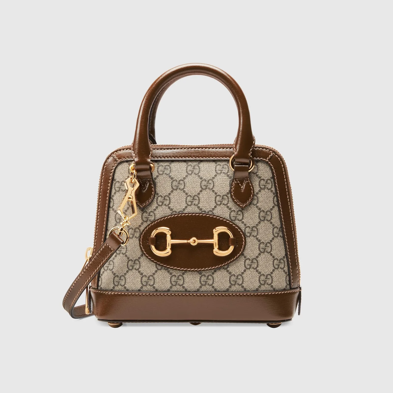 Replica Designer Bags Gucci replica Horsebit 1955 mini top handle bag GG Supreme and brown leather