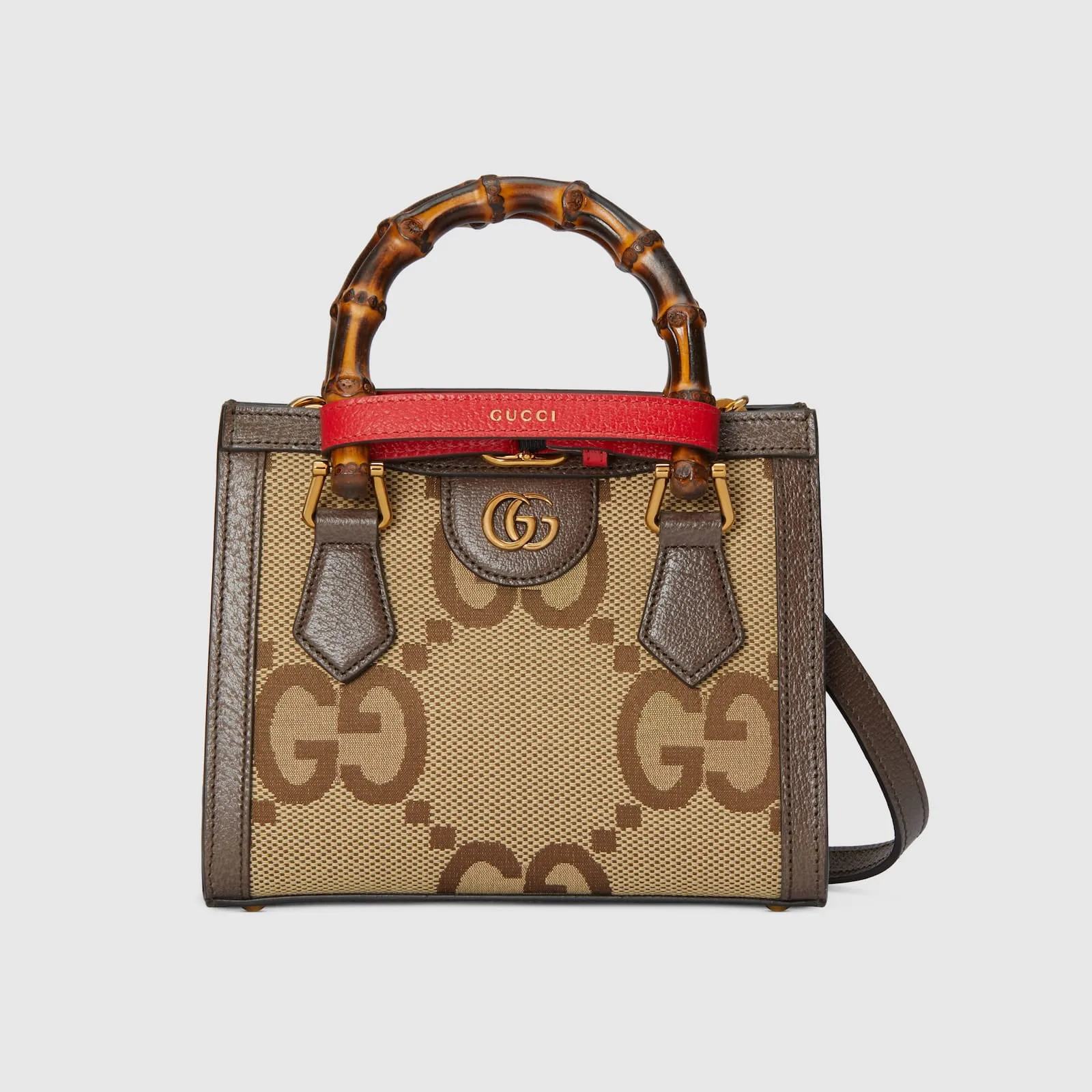 Replica Designer Bags Gucci replica Diana jumbo GG mini tote bag camel and ebony canvas