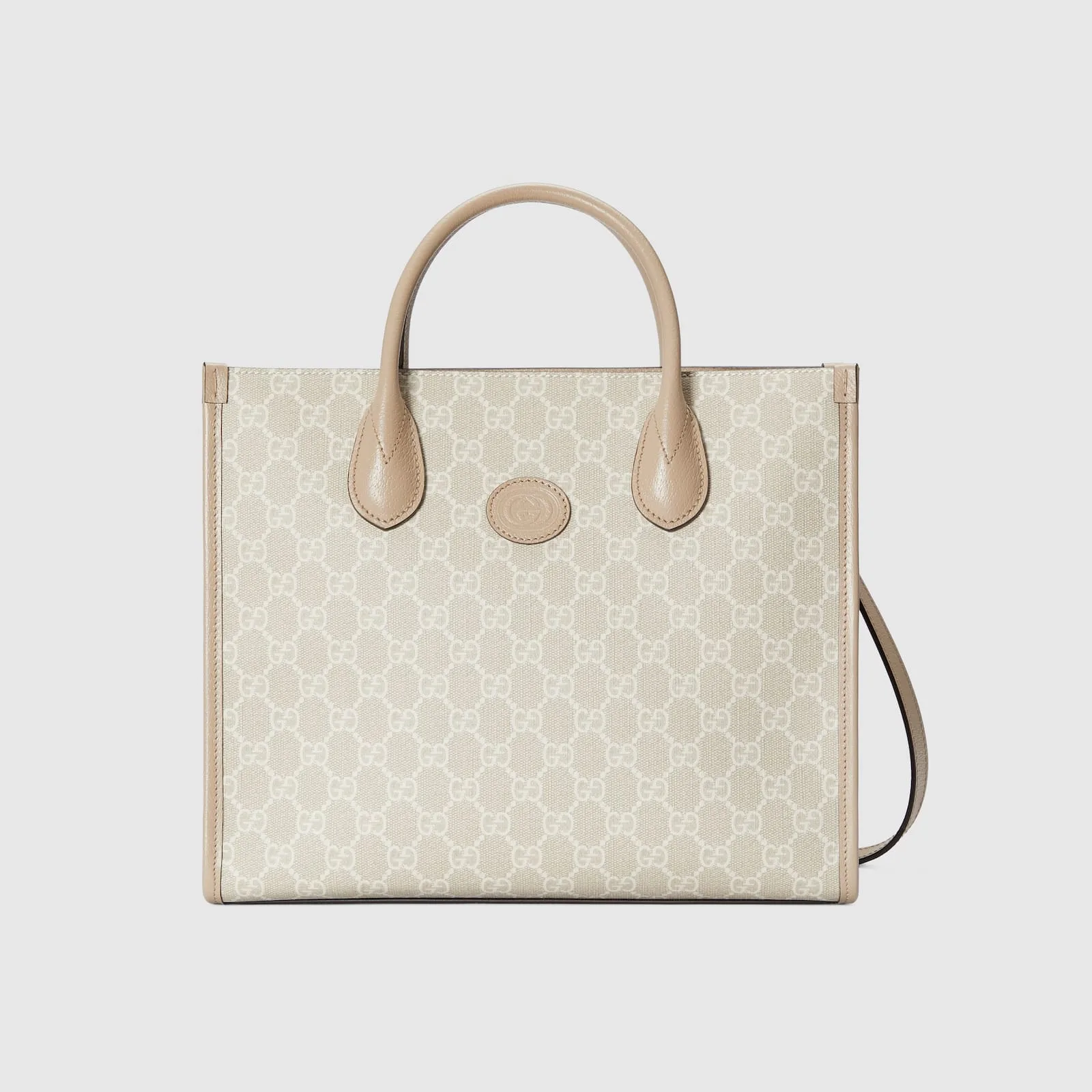 Replica Designer Bags Gucci replica Small tote bag with Interlocking G beige and white GG Supreme