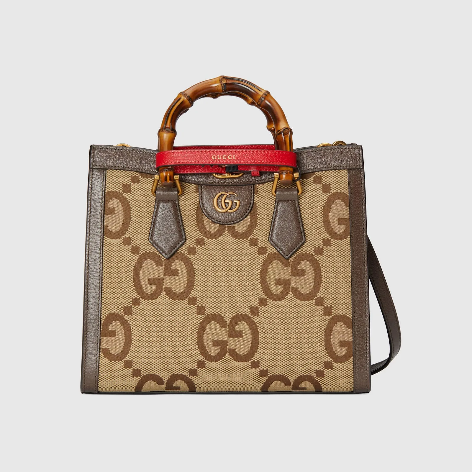 Replica Designer Bags Gucci replica Diana jumbo GG small tote bag camel and ebony canvas