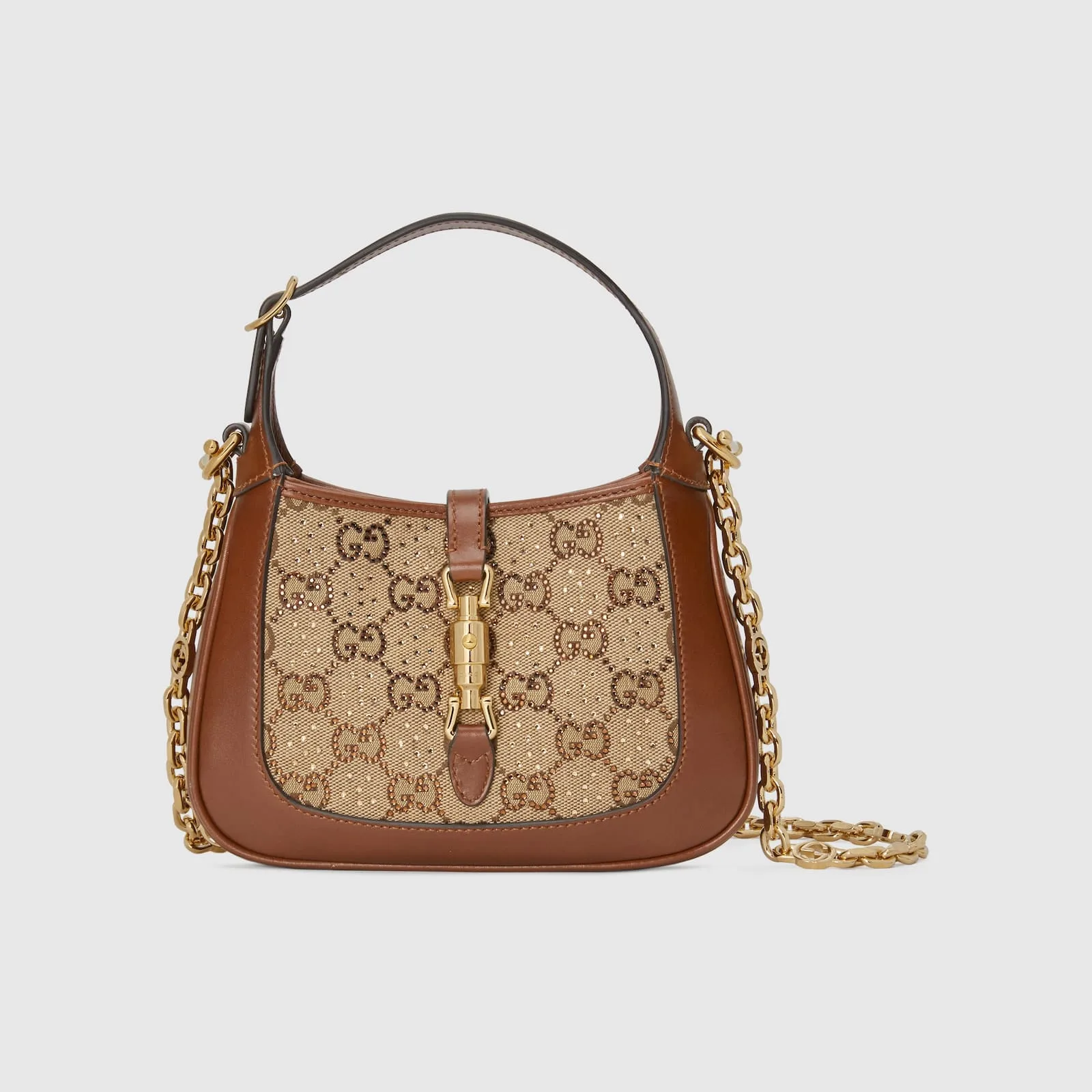 Replica Designer Bags Gucci replica Jackie 1961 mini GG shoulder bag camel and ebony canvas
