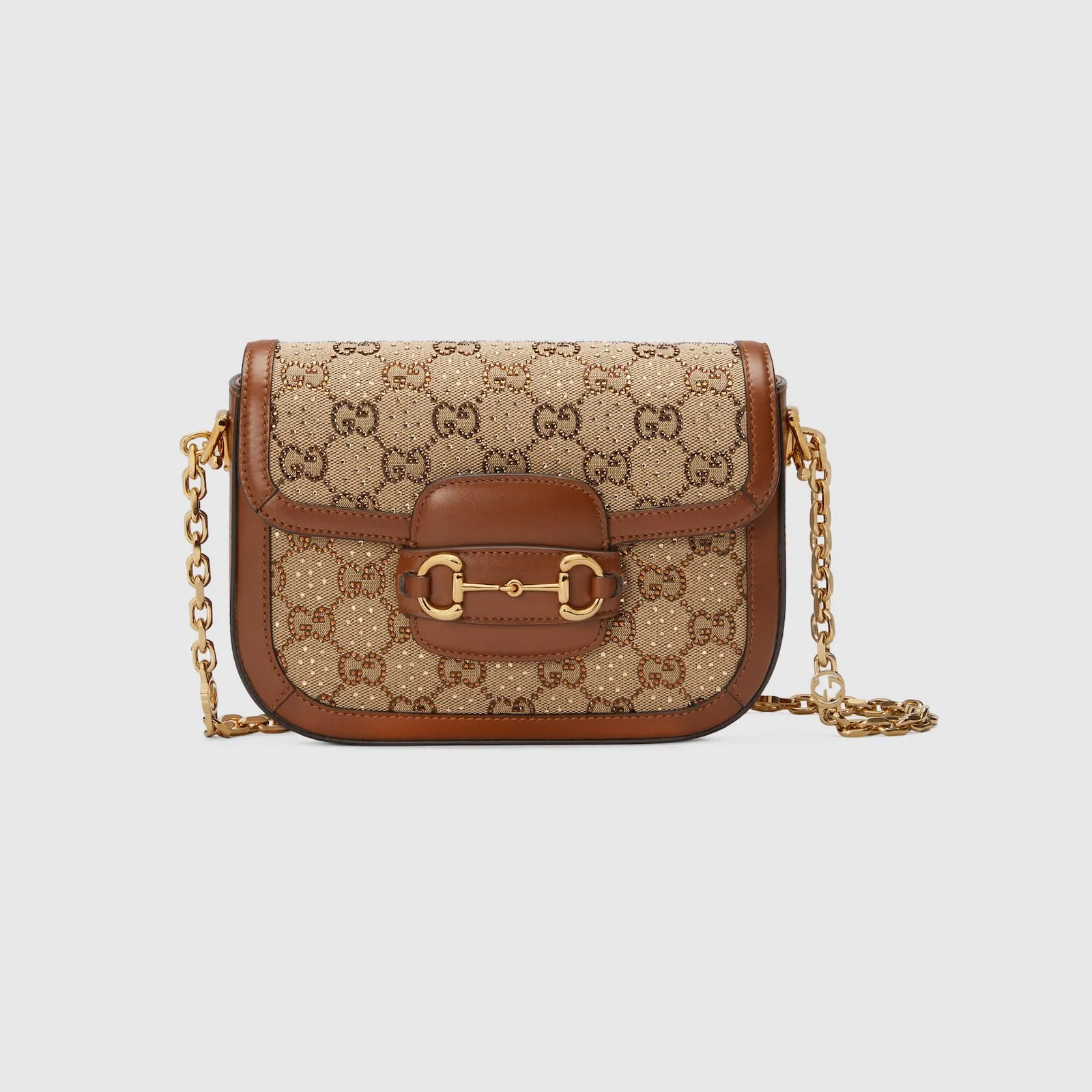 Replica Designer Bags Gucci replica Horsebit 1955 GG mini bag camel and ebony canvas