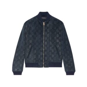 GUCCI Replica Designer Clothes GG printed suede bomber jacket
