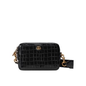 Replica Designer Bag GUCCI Crocodile crossbody bag with Double G black