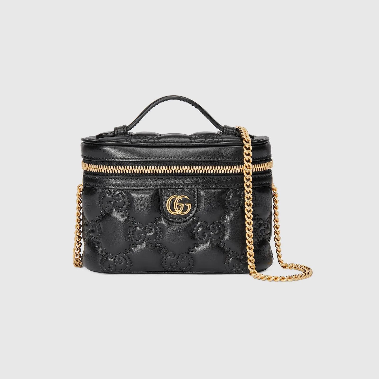 Replica Designer Bags Gucci replica GG Matelasse top handle mini bag black leather