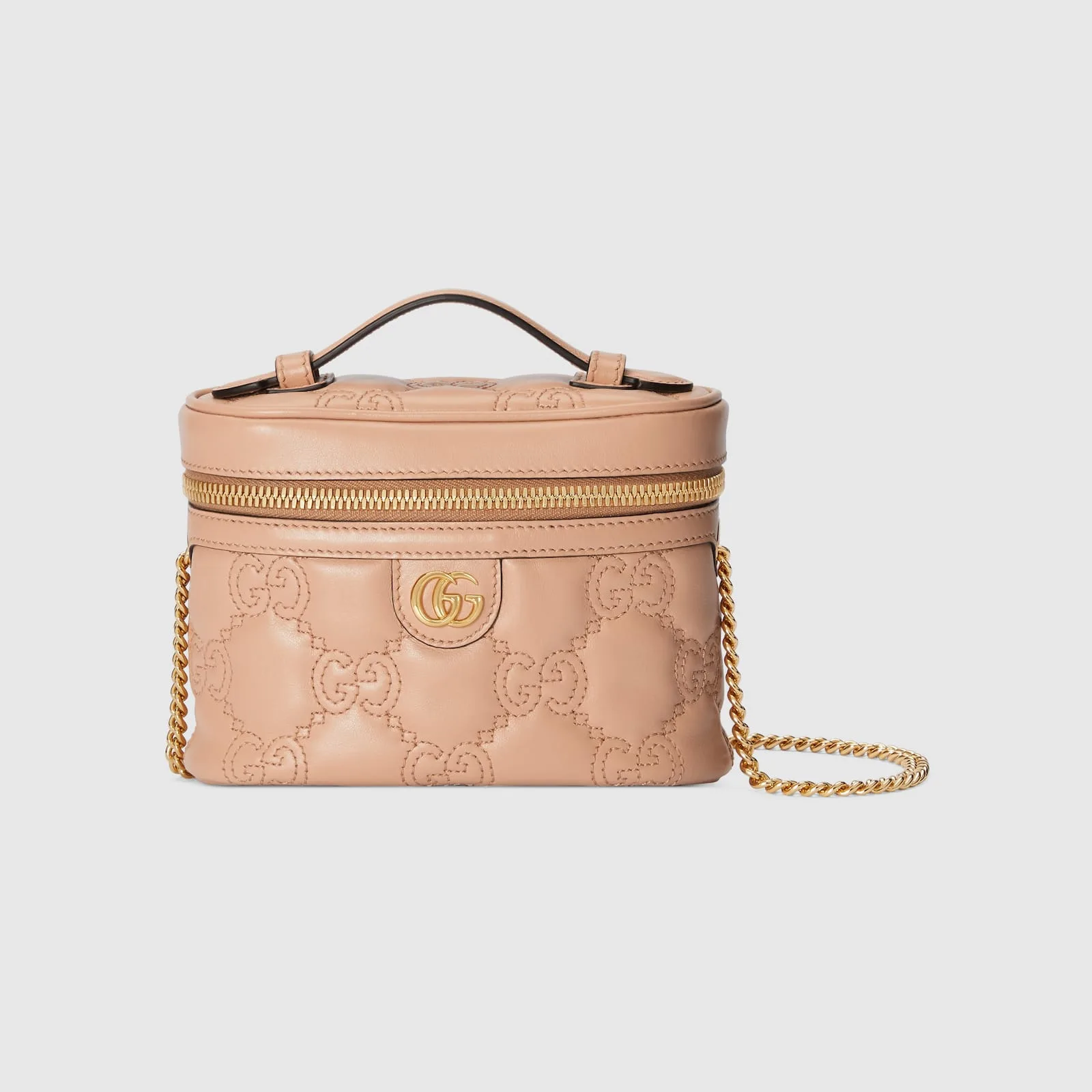 Replica Designer Bags Gucci replica GG Matelasse top handle mini bag rose beige leahter