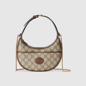 Replica Designer Bag GUCCI GG half-moon-shaped mini bag beige and ebony Supreme