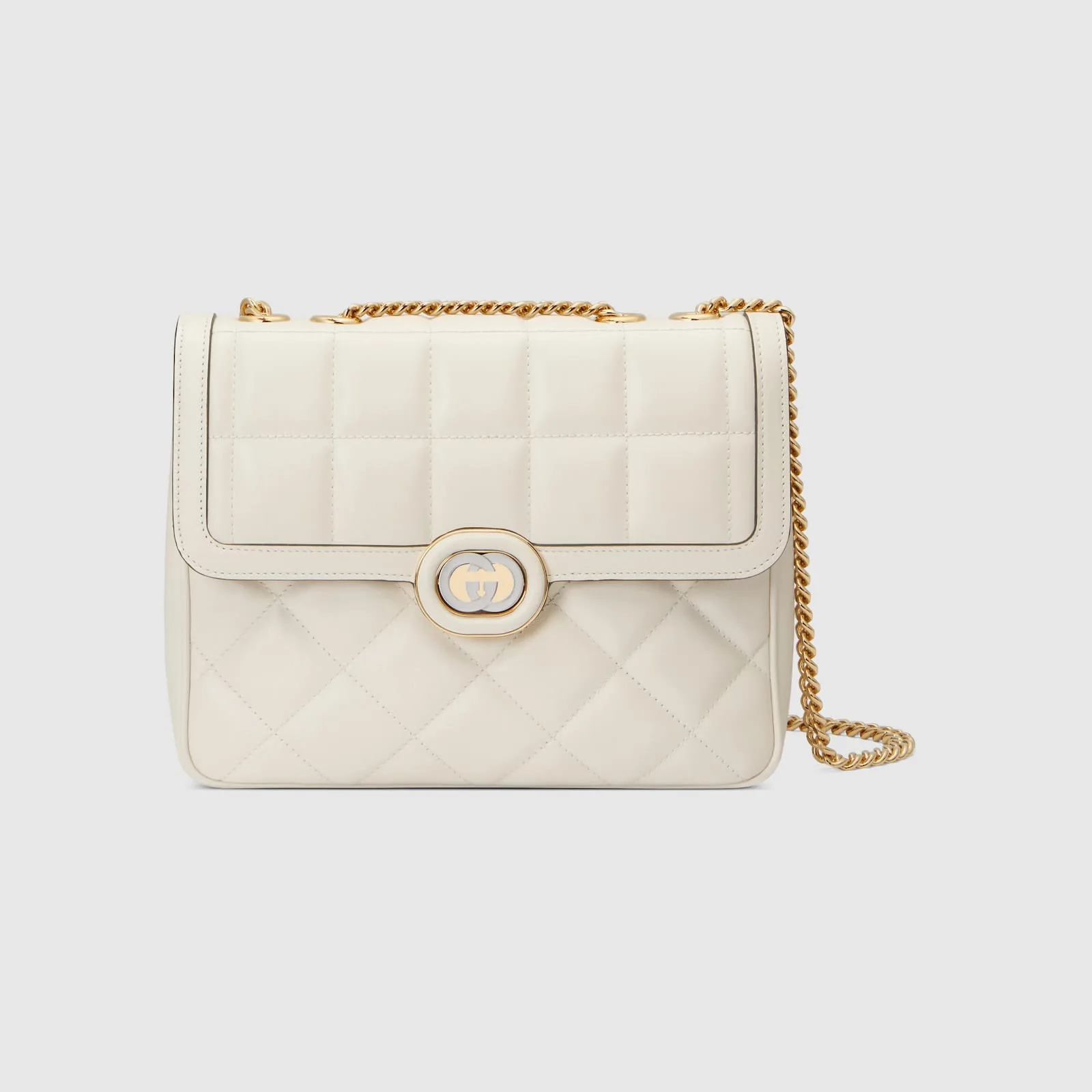Replica Designer Bags Gucci replica Deco small shoulder bag off white leather