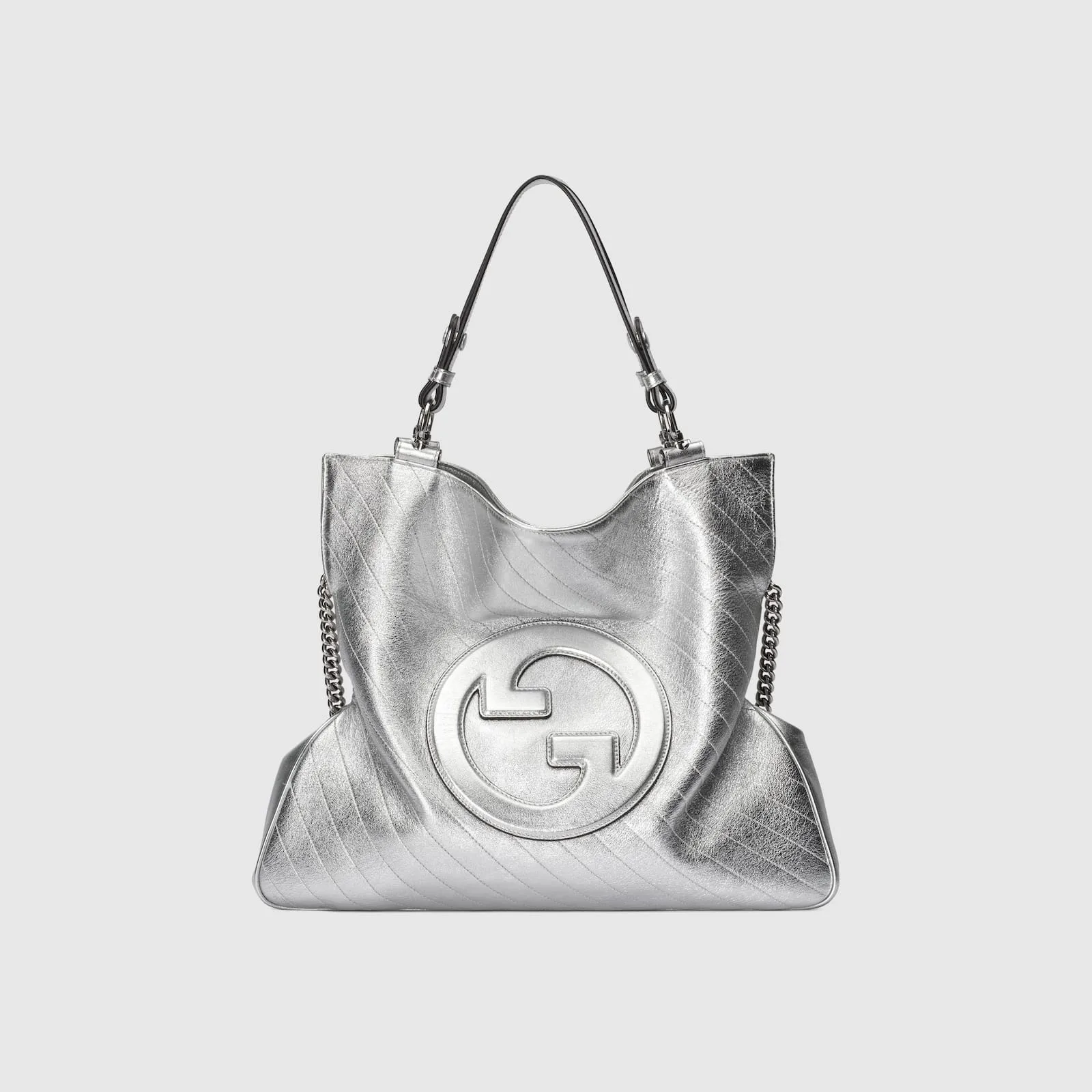 Replica Designer Bags Gucci replica Blondie medium tote bag silver lame leather