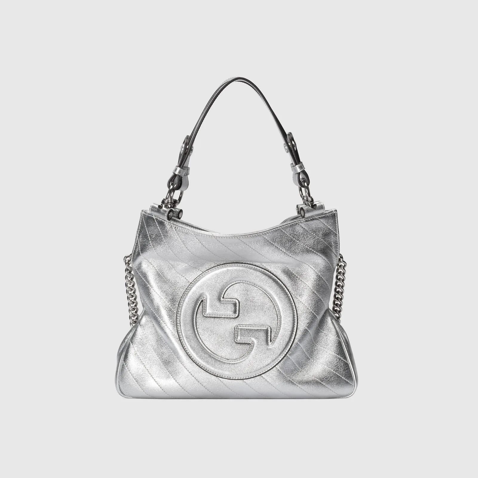 Replica Designer Bags Gucci replica Blondie small tote bag silver lame leather