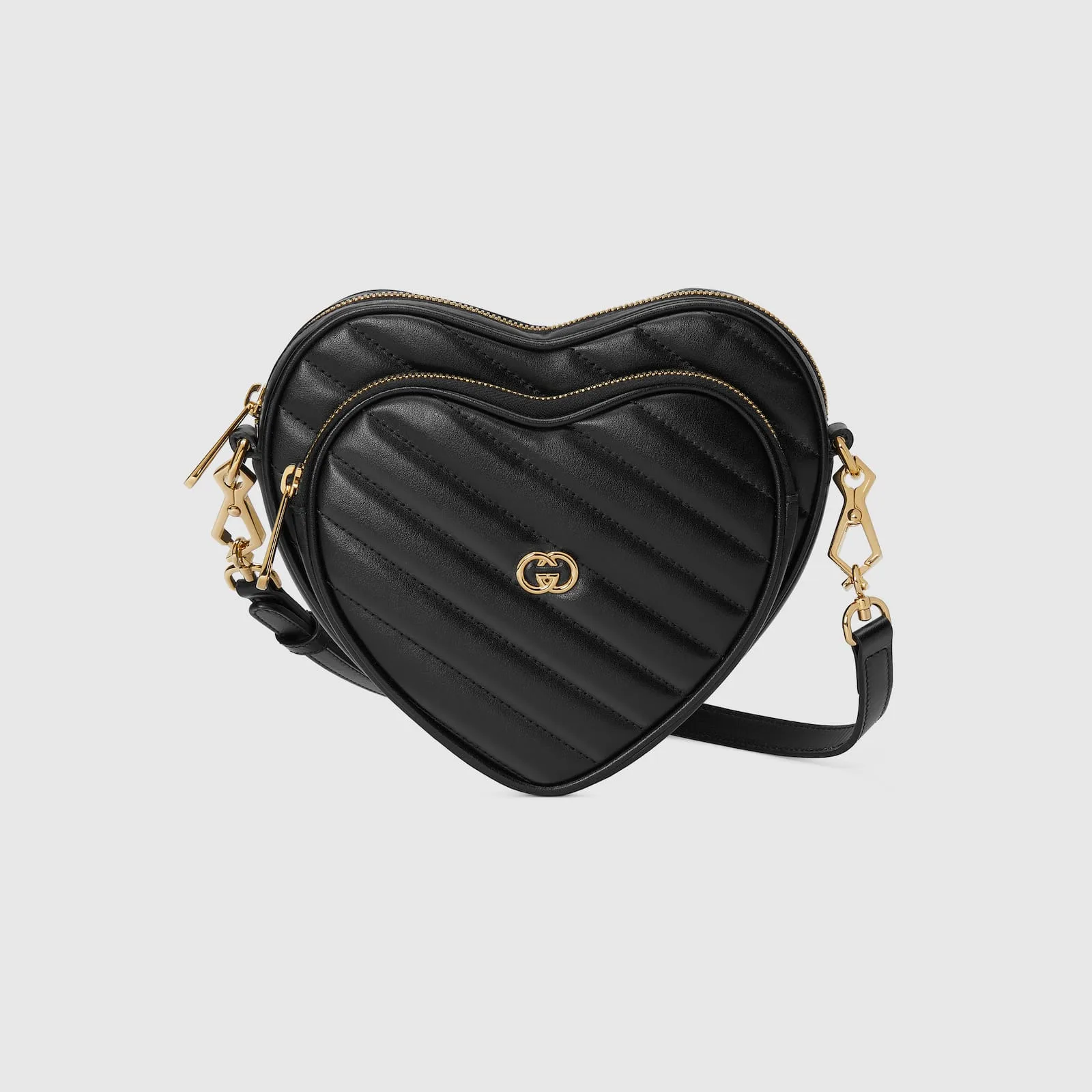 Replica Designer Bags Gucci replica Interlocking G mini heart shoulder bag black leather