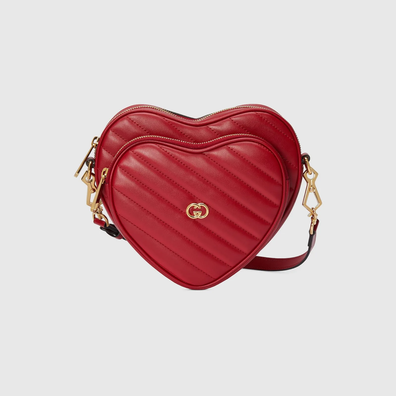 Replica Designer Bags Gucci replica Interlocking G mini heart shoulder bag red leather