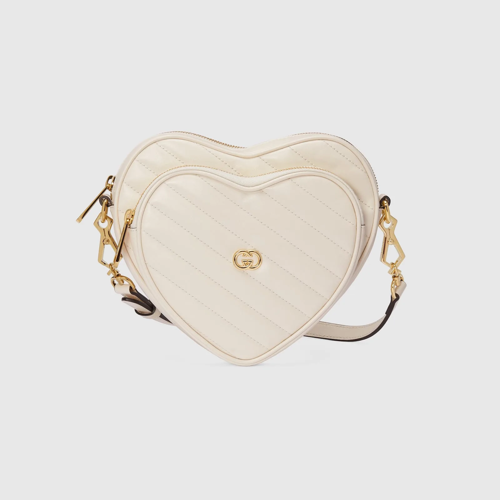 Replica Designer Bags Gucci replica Interlocking G mini heart shoulder bag white leather