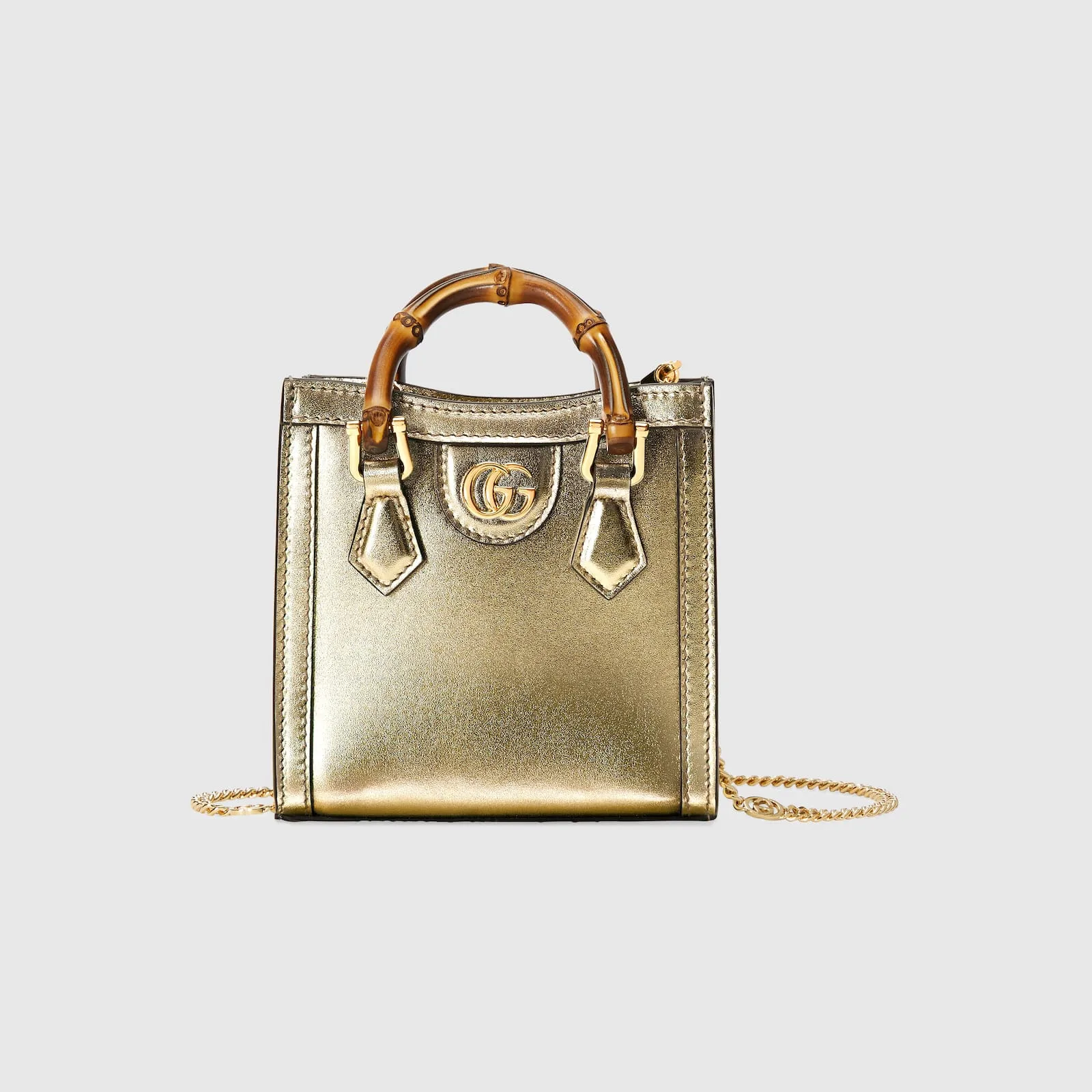 Replica Designer Bags Gucci replica Diana super mini bag metallic gold leather