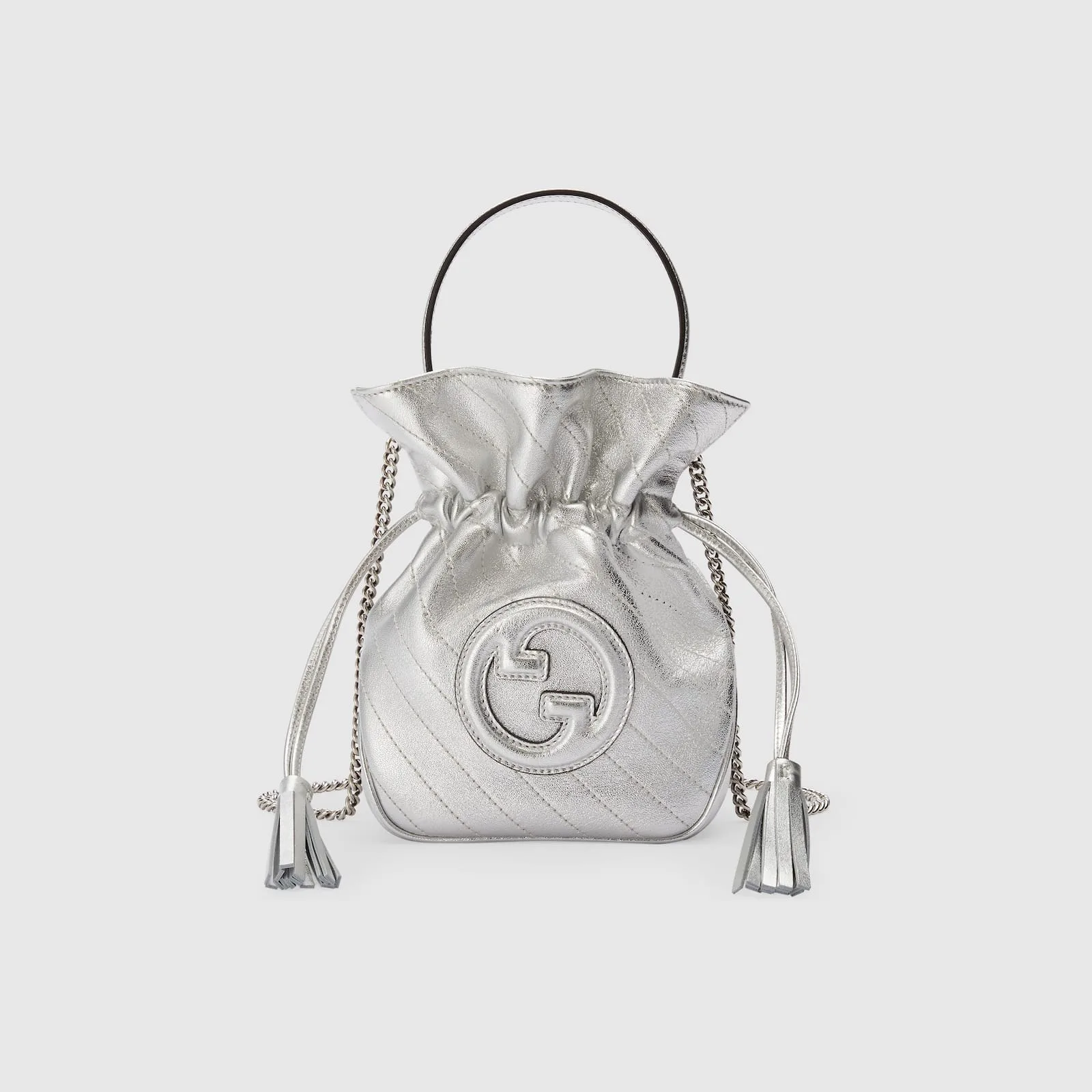 Replica Designer Bags Gucci replica Blondie mini bucket bag silver-toned leather