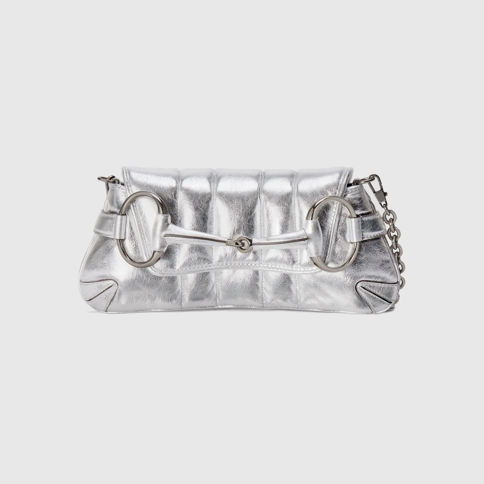 Replica Designer Bags Gucci replica Horsebit Chain small shoulder bag silver leather