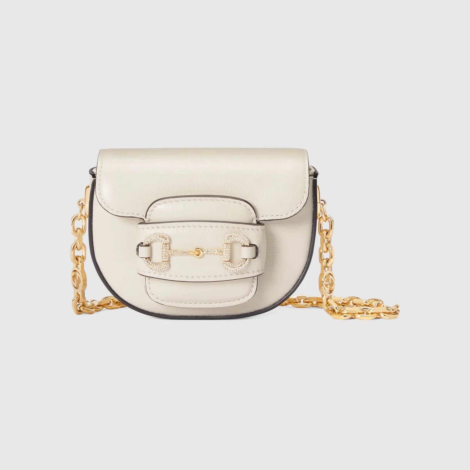 Replica Designer Bags Gucci replica Horsebit 1955 rounded belt bag white leather