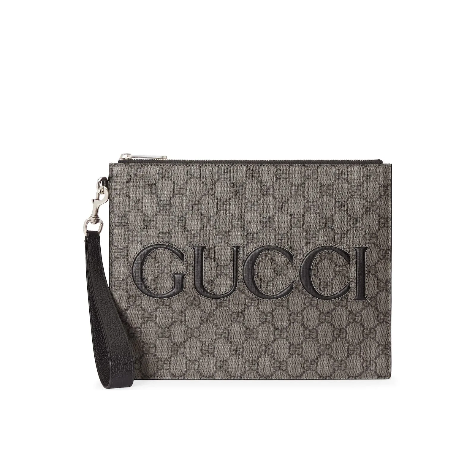 Replica Designer Bags Gucci Replica Bags pouch with strap grey and black GG Supreme