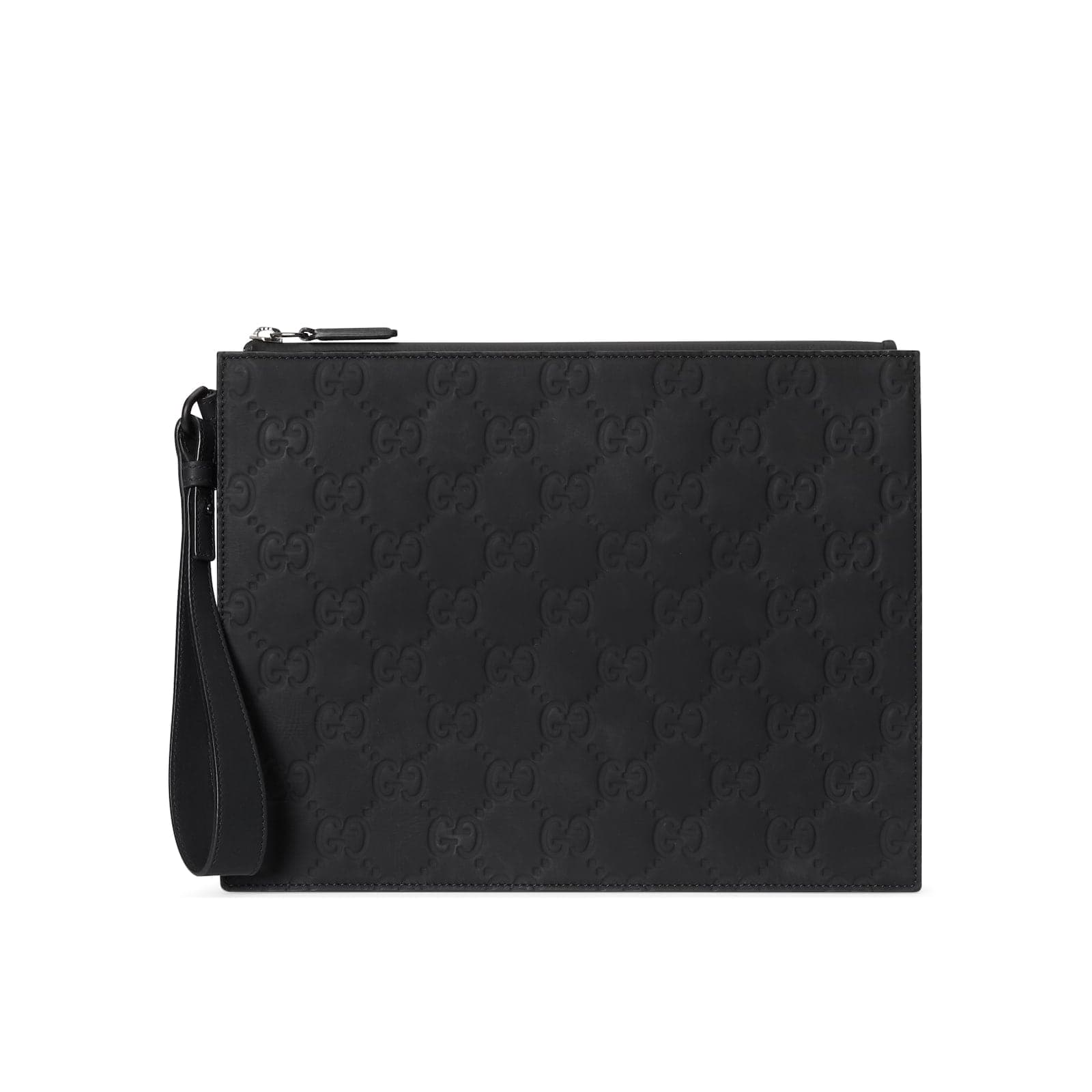Replica Designer Bags Gucci Replica Bags GG rubber-effect pouch black leather