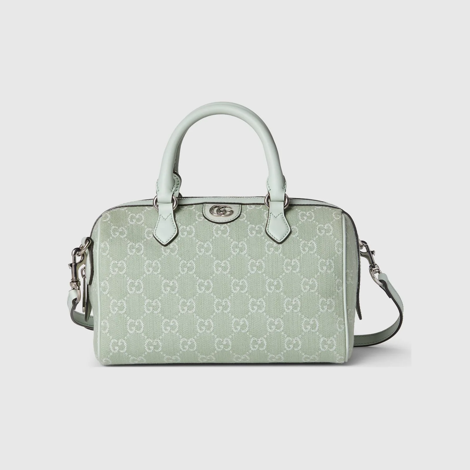 Replica Designer Bags Gucci replica Ophidia GG small top handle bag pale green denim