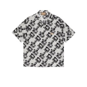 GUCCI Rep Clothing 3D glass Horsebit print silk shirt
