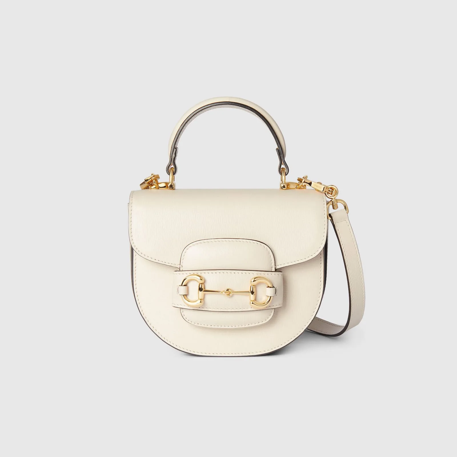 Replica Designer Bags Gucci replica Horsebit 1955 mini top handle bag white leather