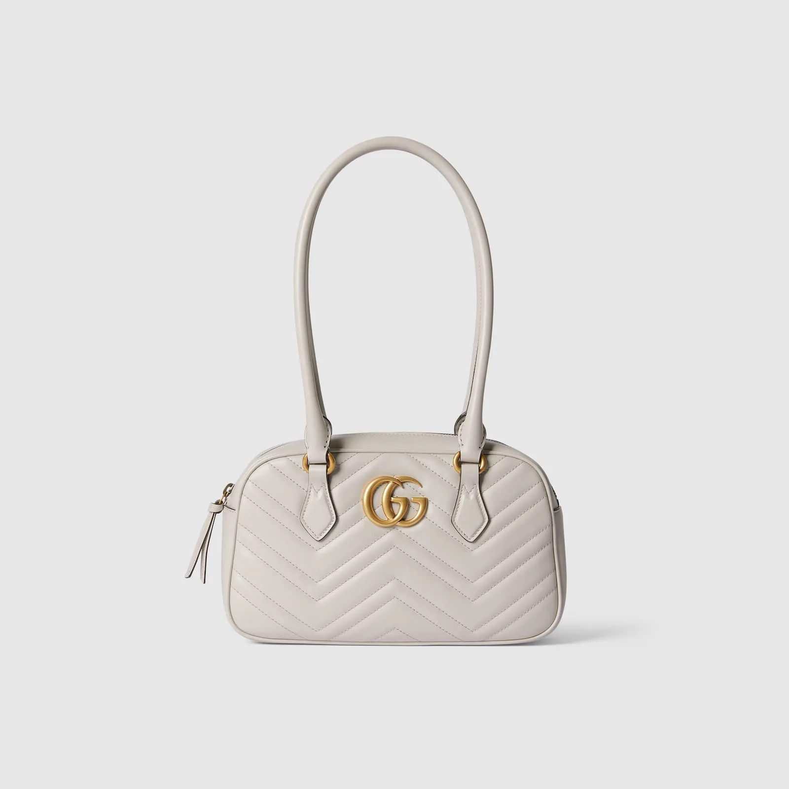 Replica Designer Bags Gucci replica GG Marmont small top handle bag light grey leather