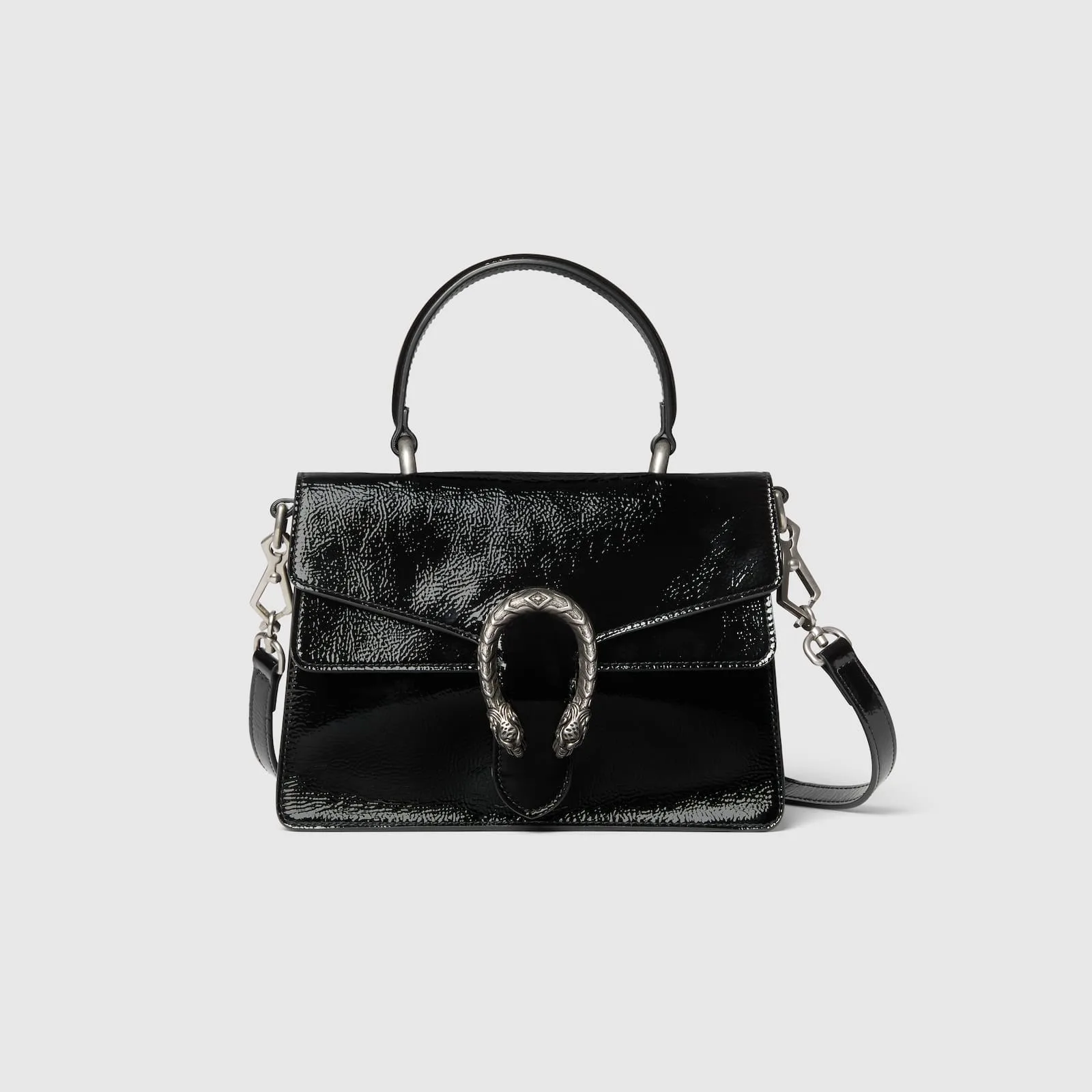Replica Designer Bags Gucci replica Dionysus small top handle bag black patent leather