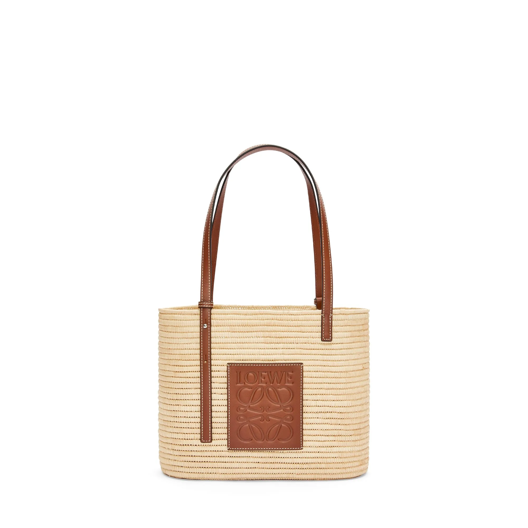 LOEWE Replica bags Small Square Basket bag in Raffia and Calfskin