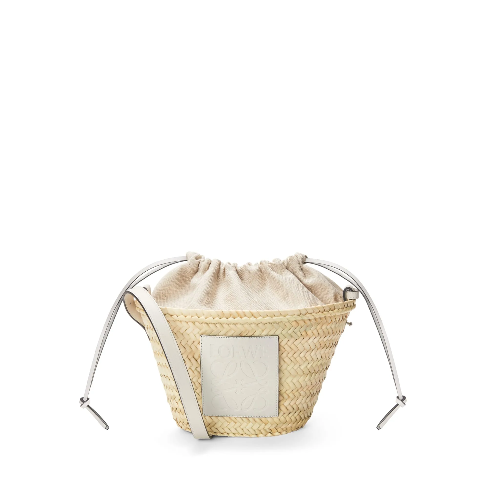 LOEWE Replica bags Drawstring bucket bag in palm leaf and Calfskin