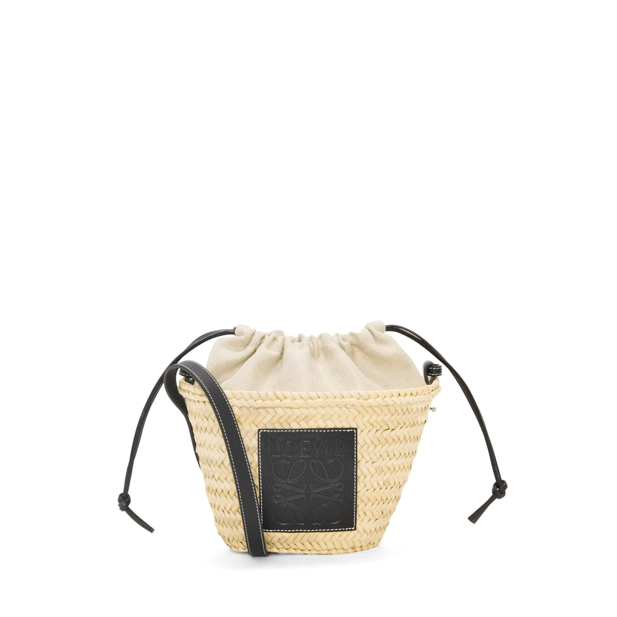 LOEWE Replica bags Drawstring bucket bag in palm leaf and Calfskin