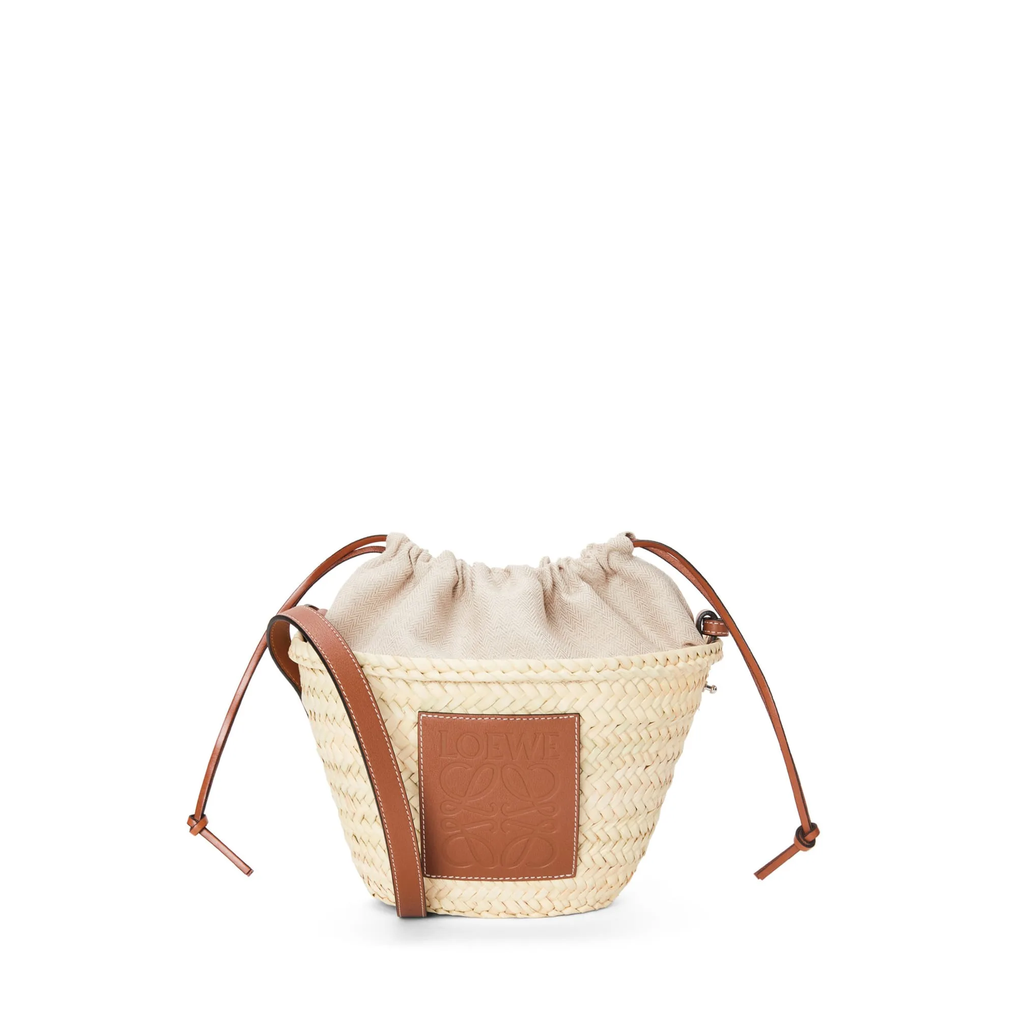 LOEWE Replica bags Drawstring bucket bag in palm leaf and Calfskin