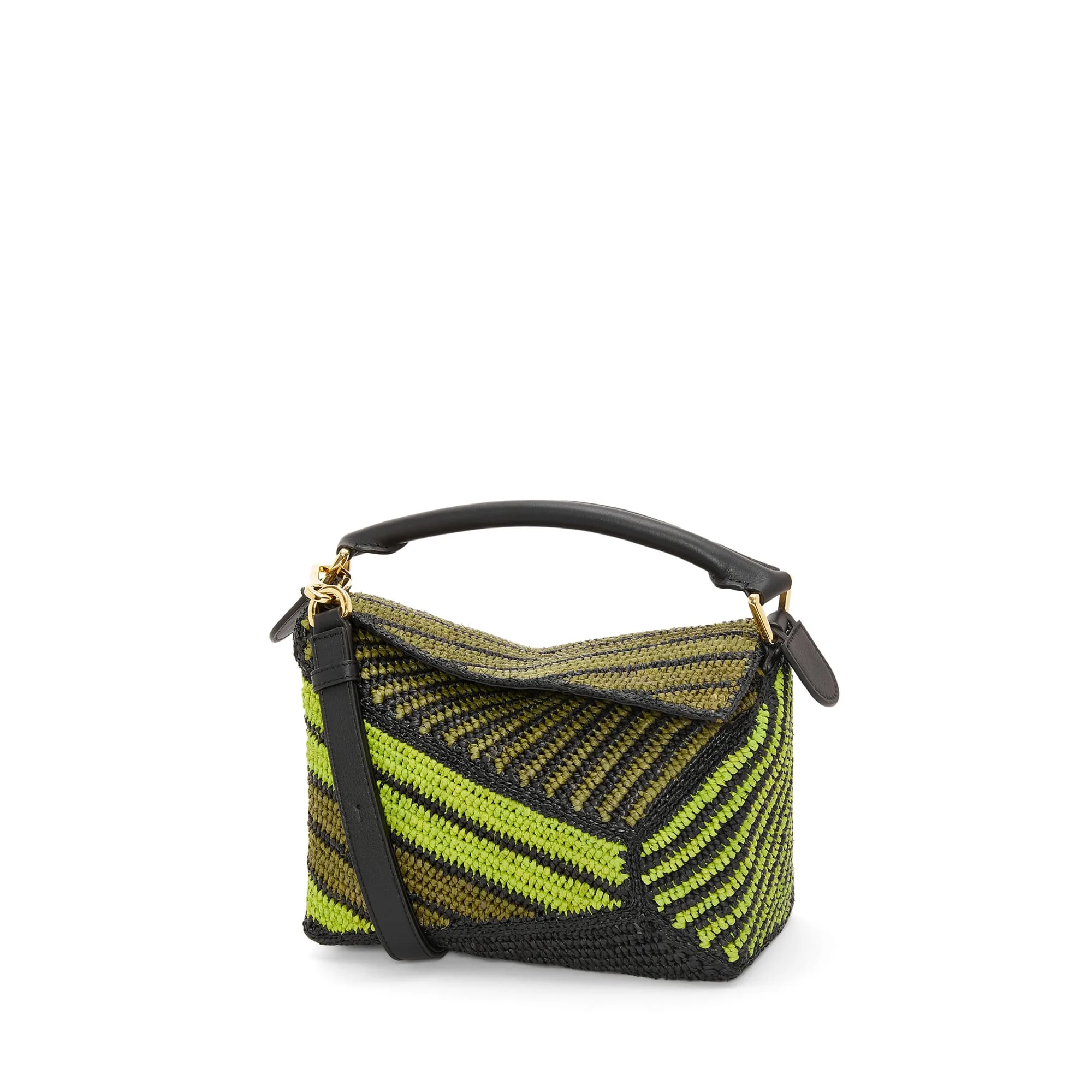 LOEWE Replica bags Small Puzzle Edge bag in Raffia and Calfskin
