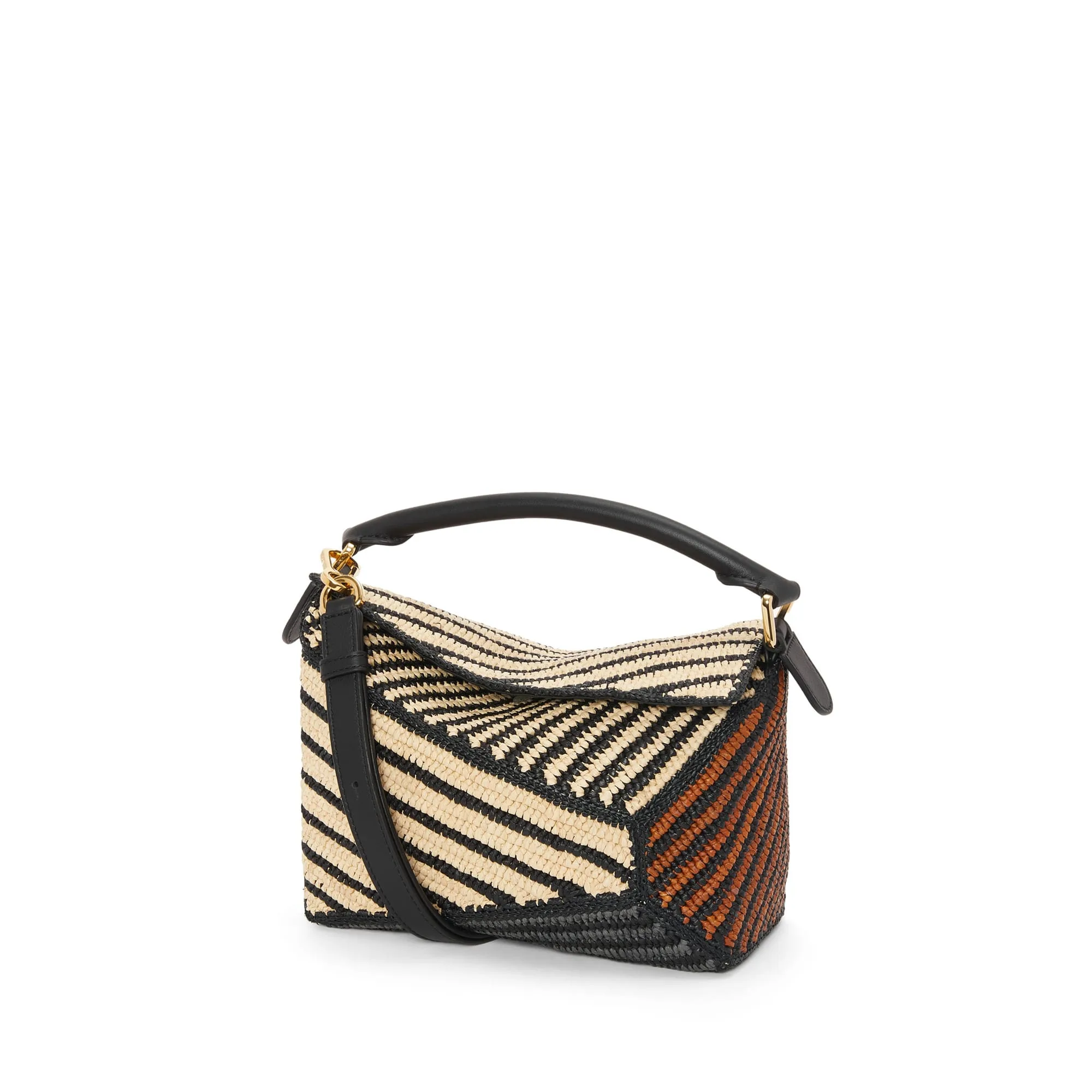 LOEWE Replica bags Small Puzzle Edge bag in Raffia and Calfskin