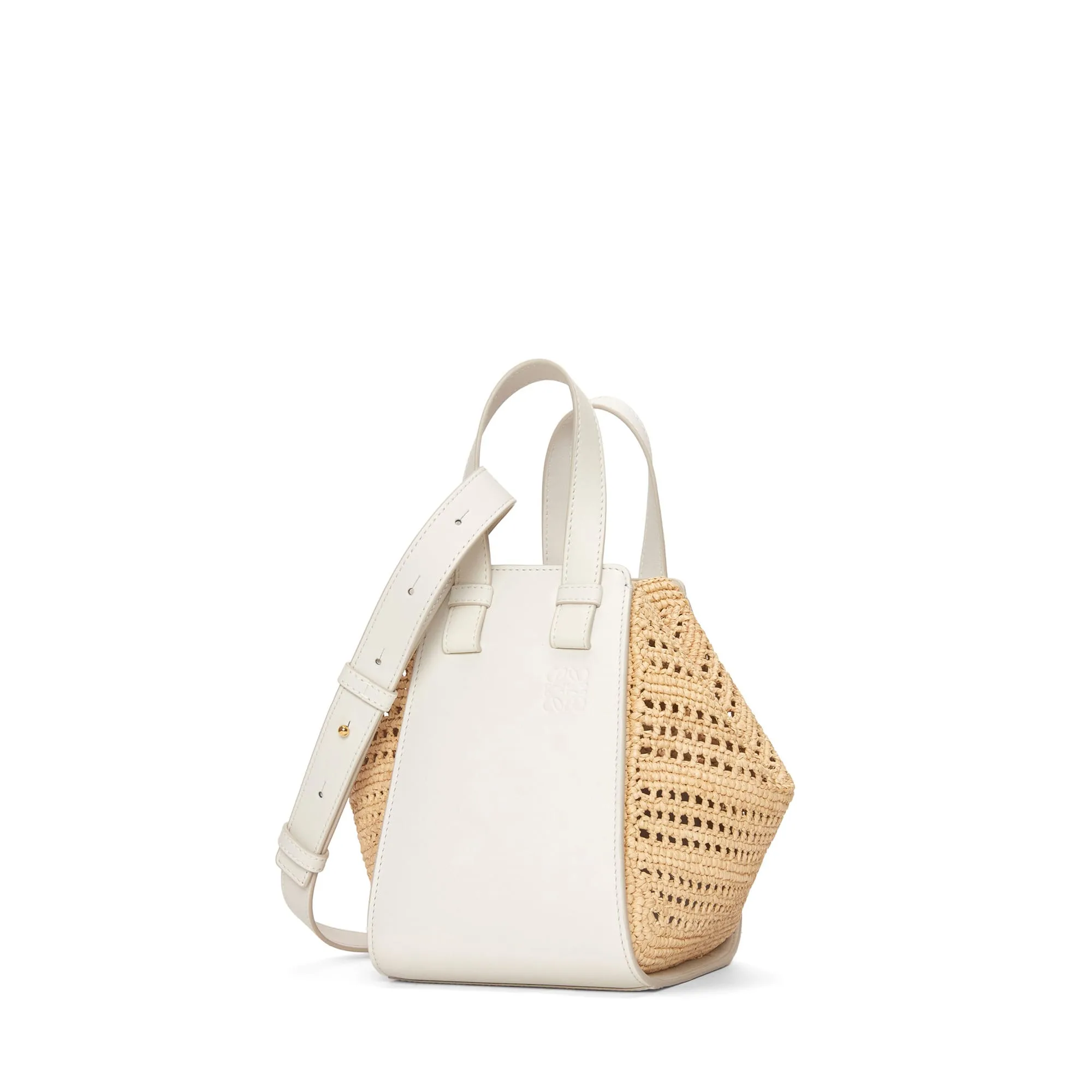 LOEWE Replica bags Compact Hammock bag in Raffia and Calfskin