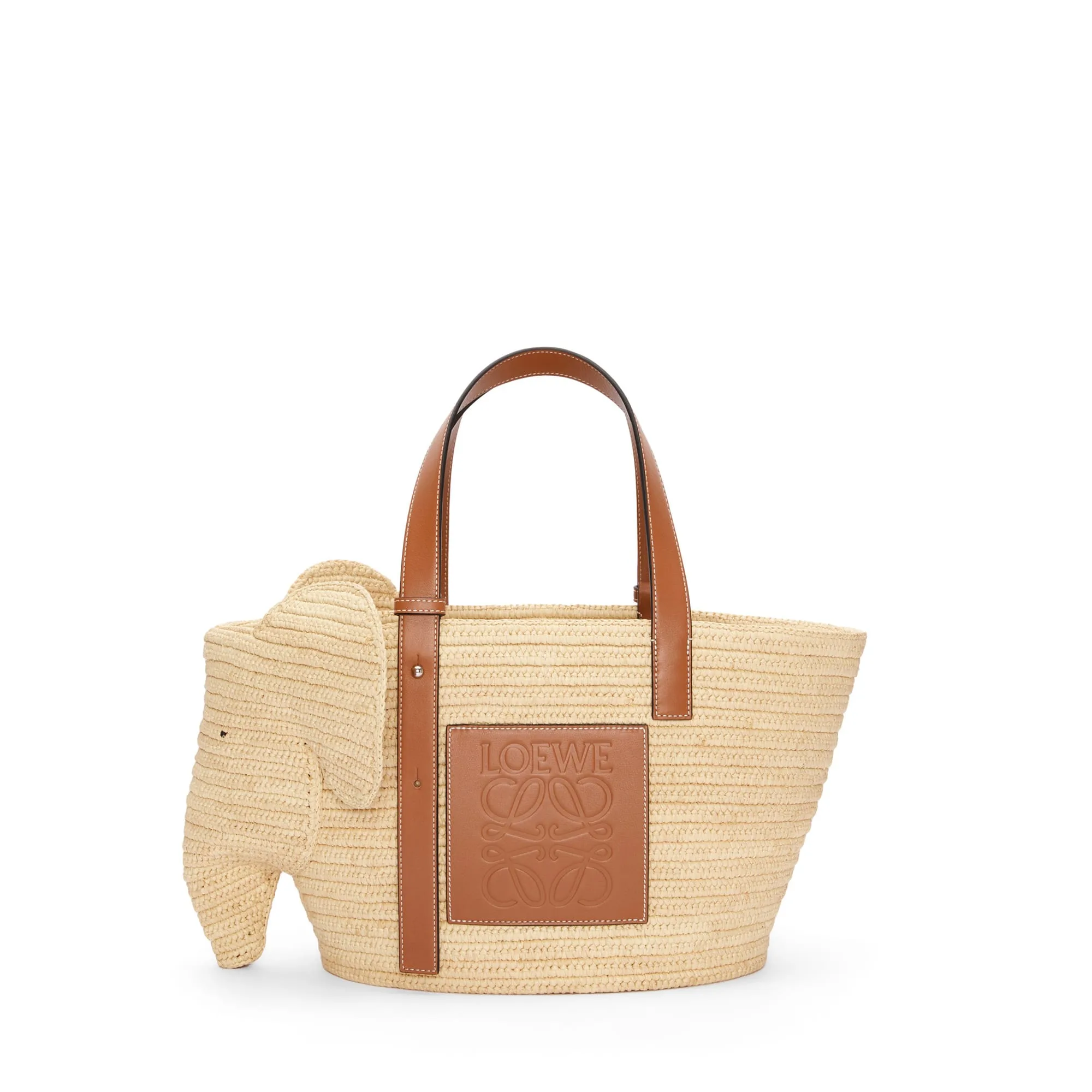 LOEWE Replica bags Elephant basket bag in Raffia and Calfskin