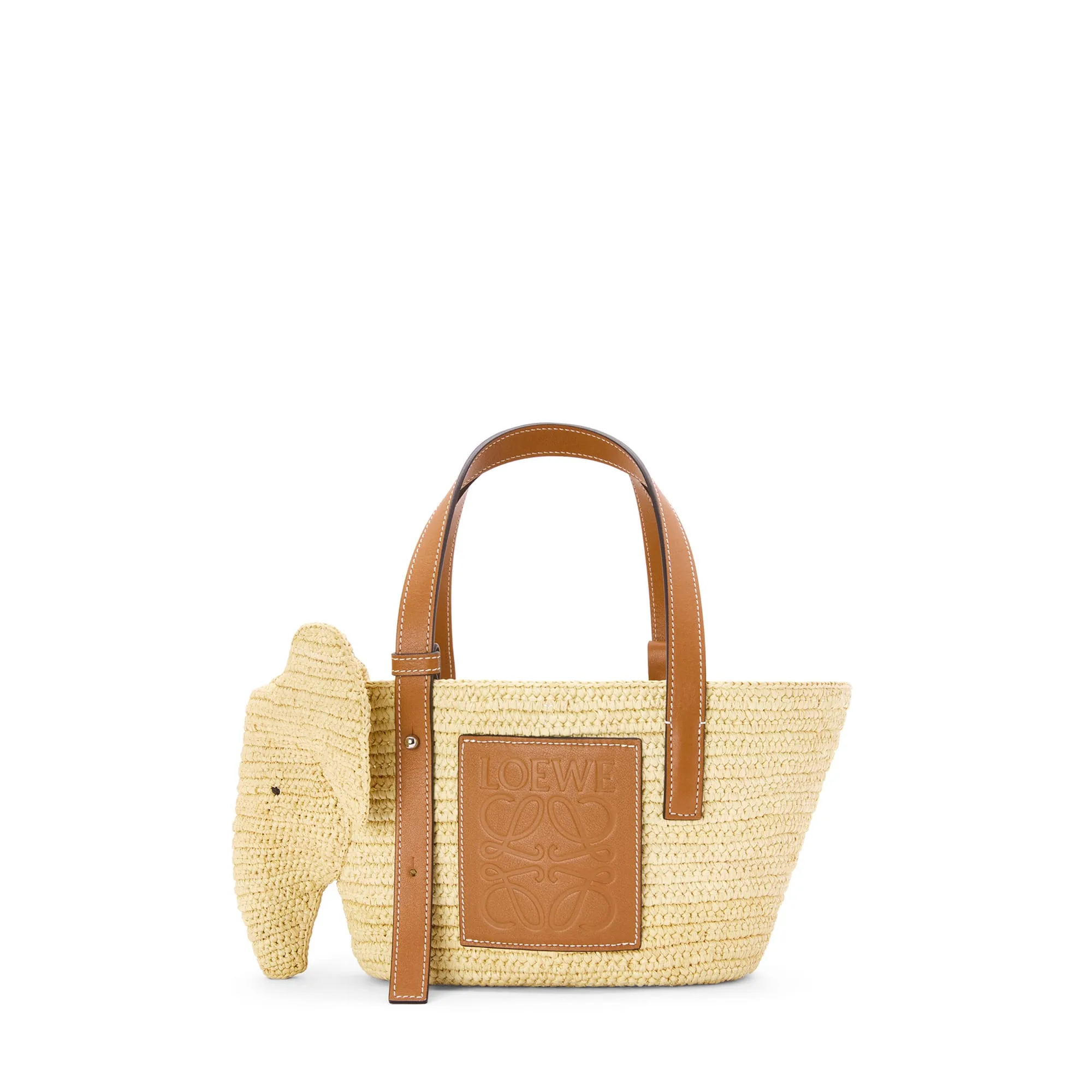 LOEWE Replica bags Small Elephant Basket bag in Raffia and Calfskin