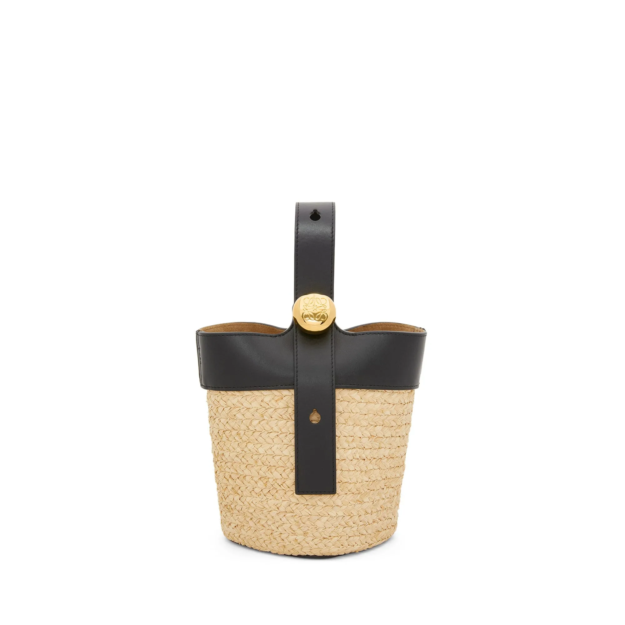 LOEWE Replica bags Mini Pebble Bucket bag in Raffia and Calfskin