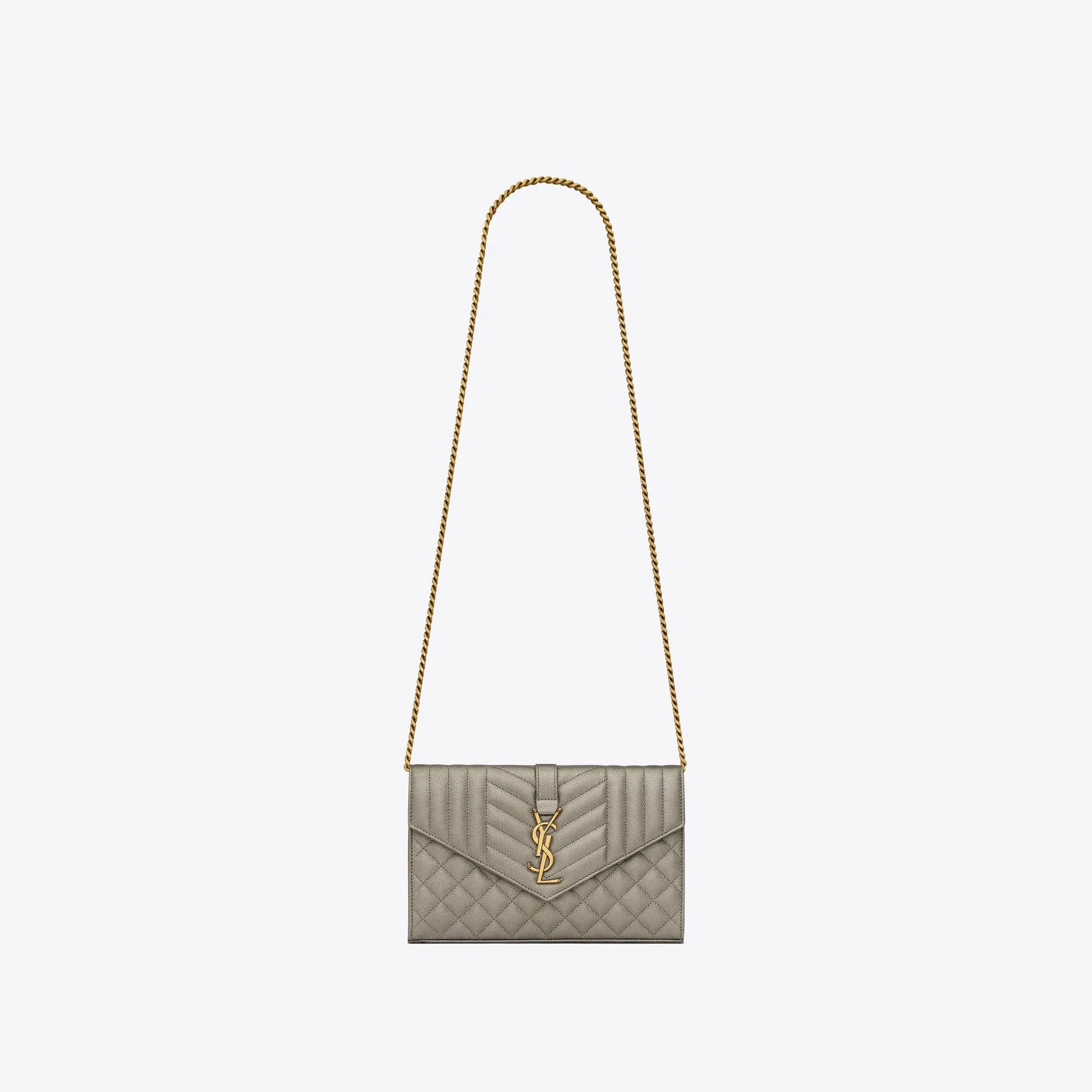 YSL replica designer bags cassandre chain wallet in metallic quilted leather