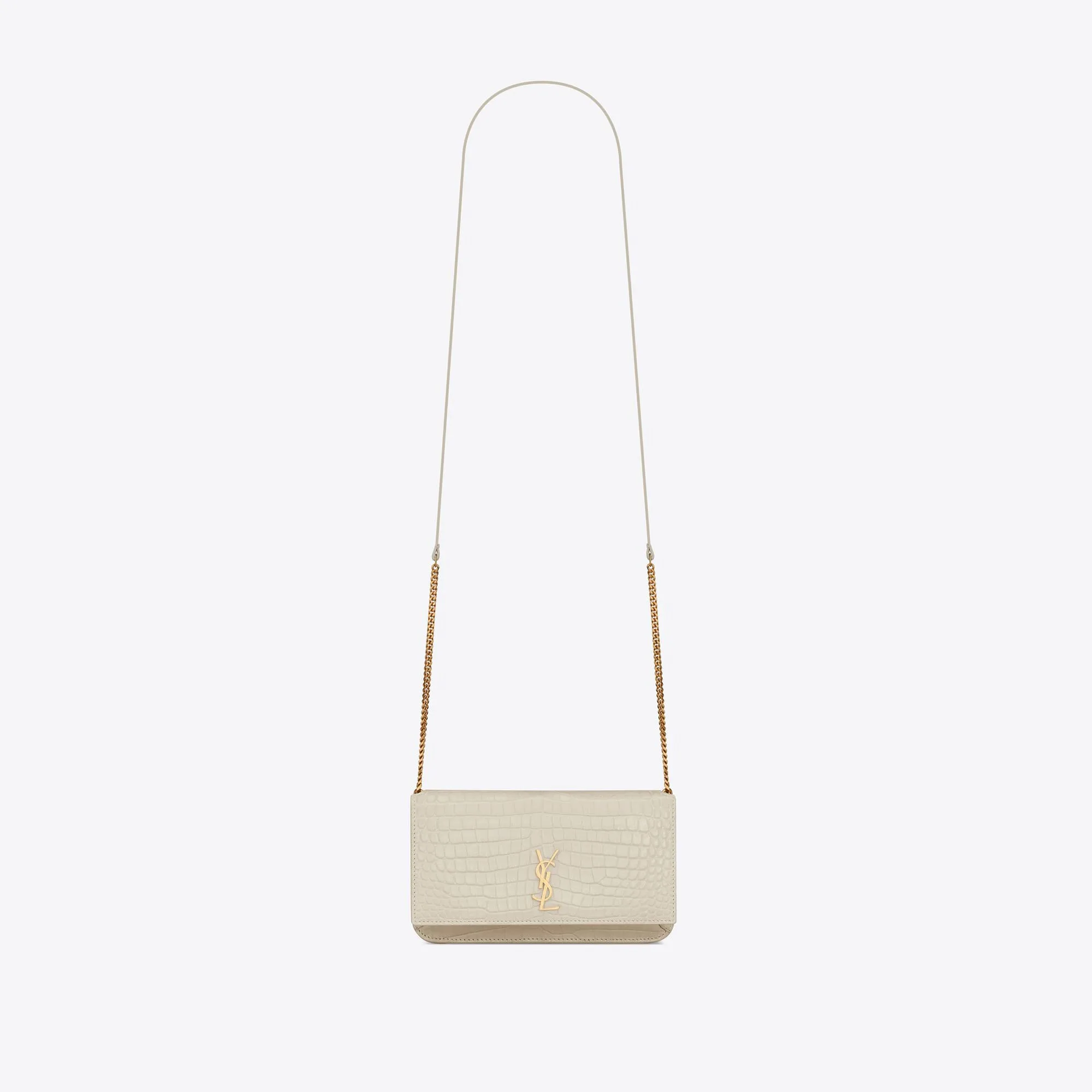 YSL replica designer bags cassandre phone holder in shiny crocodile-embossed leather
