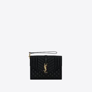 YSL Replica Designer Bag envelope flap pouch in mix matelasse shiny grained leather