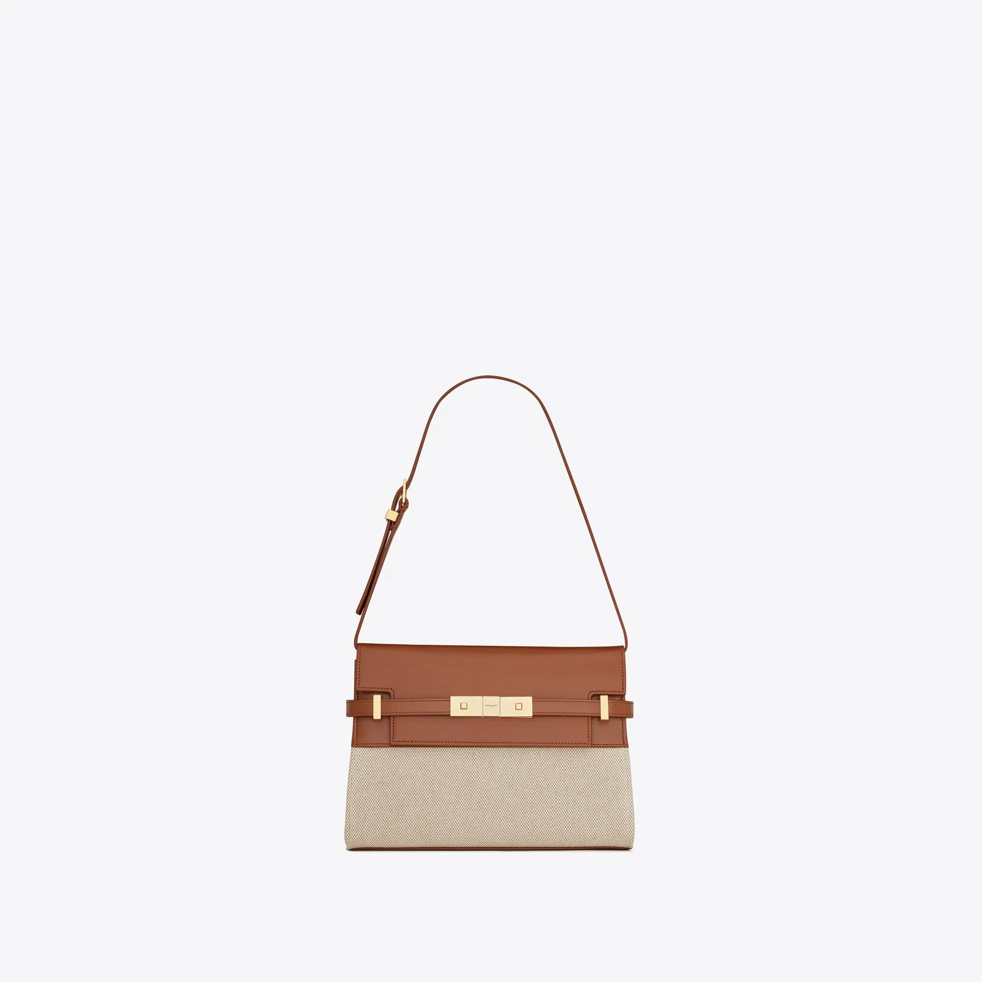 YSL replica designer bags manhattan small shoulder bag in cotton canvas and shiny leather