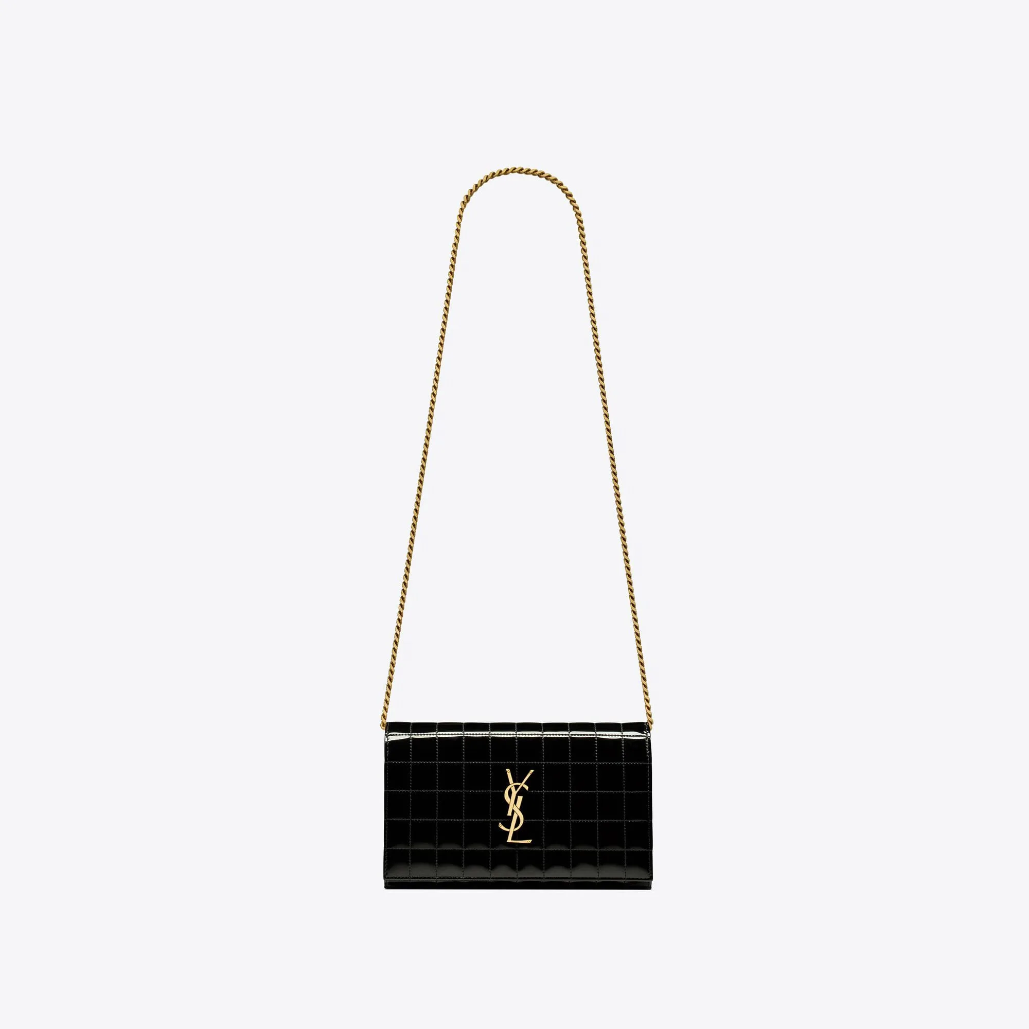 YSL replica designer bags patent leather cassandre chain wallet