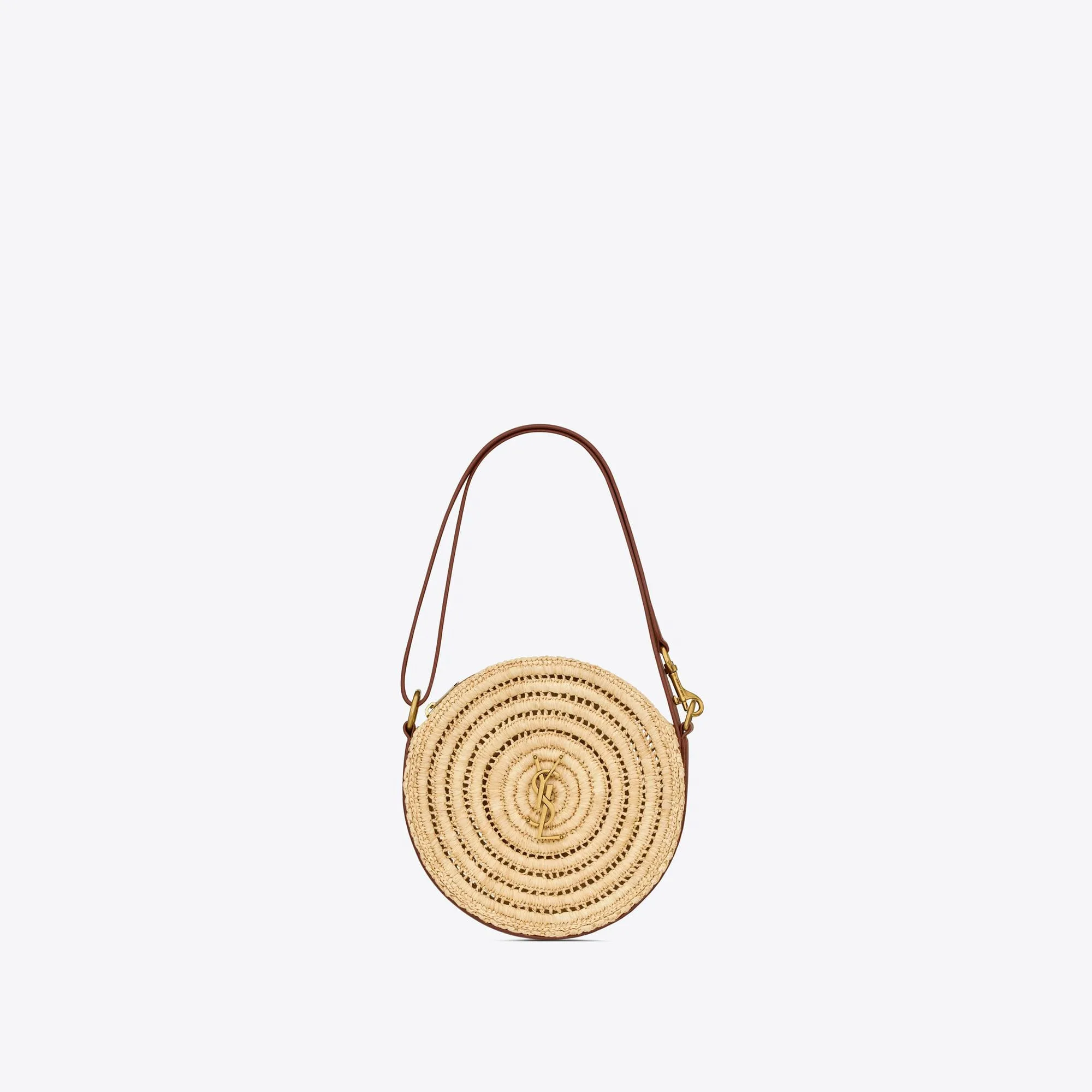 YSL replica designer bags round bag in raffia and vegetable-tanned leather