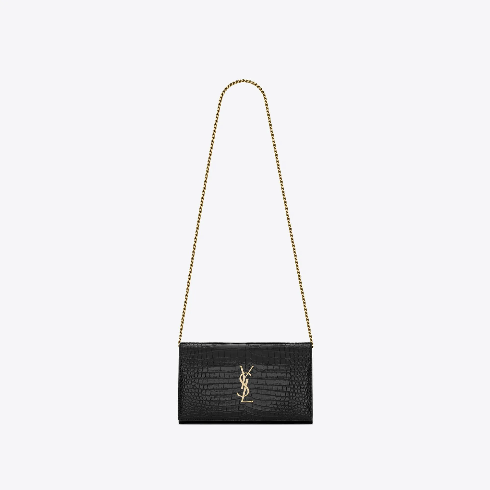 YSL replica designer bags cassandre chain wallet in crocodile-embossed shiny leather