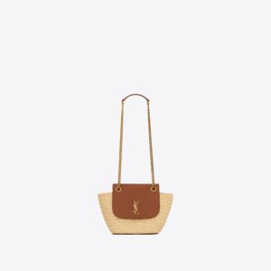 YSL Replica Designer Bag mini manon in raffia and aged vegetable-tanned leather