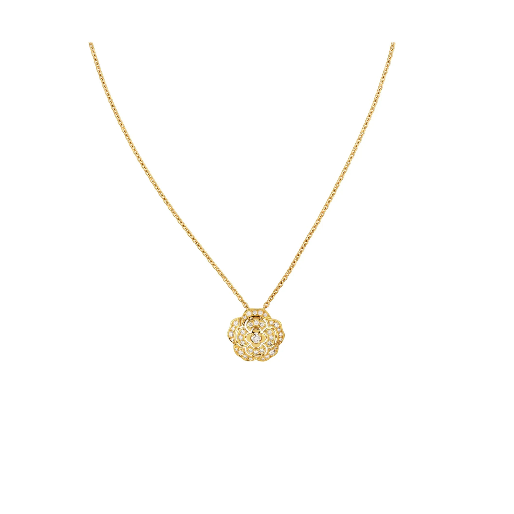 Bouton de Camelia fake chanel necklace 18K yellow gold diamonds