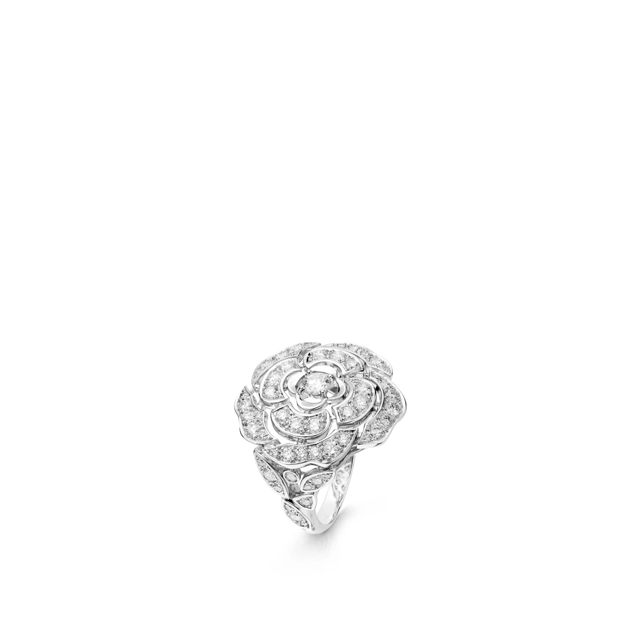 Bouton de Camelia chanel dupes ring 18K white gold diamonds